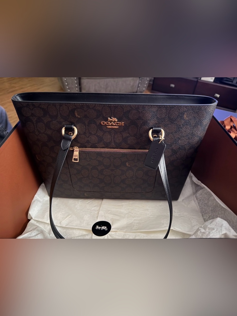 Coach Station Tote Bag In Signature Canvas - Gold/Walnut/Black - Picture 3 of 9